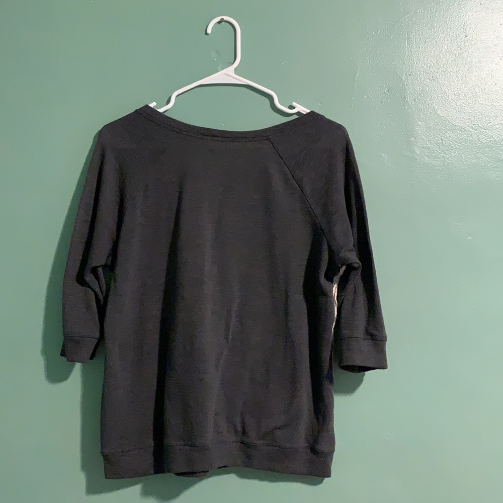 NY Collection Dark Gray Lace Shirt with Elbow-Length Sleeves - Picture 4 of 5